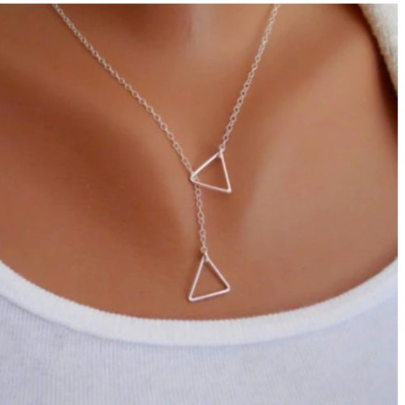 LIveChicStyle Jewelry - 2/$20 Double Drop in Triangle Silver Necklace